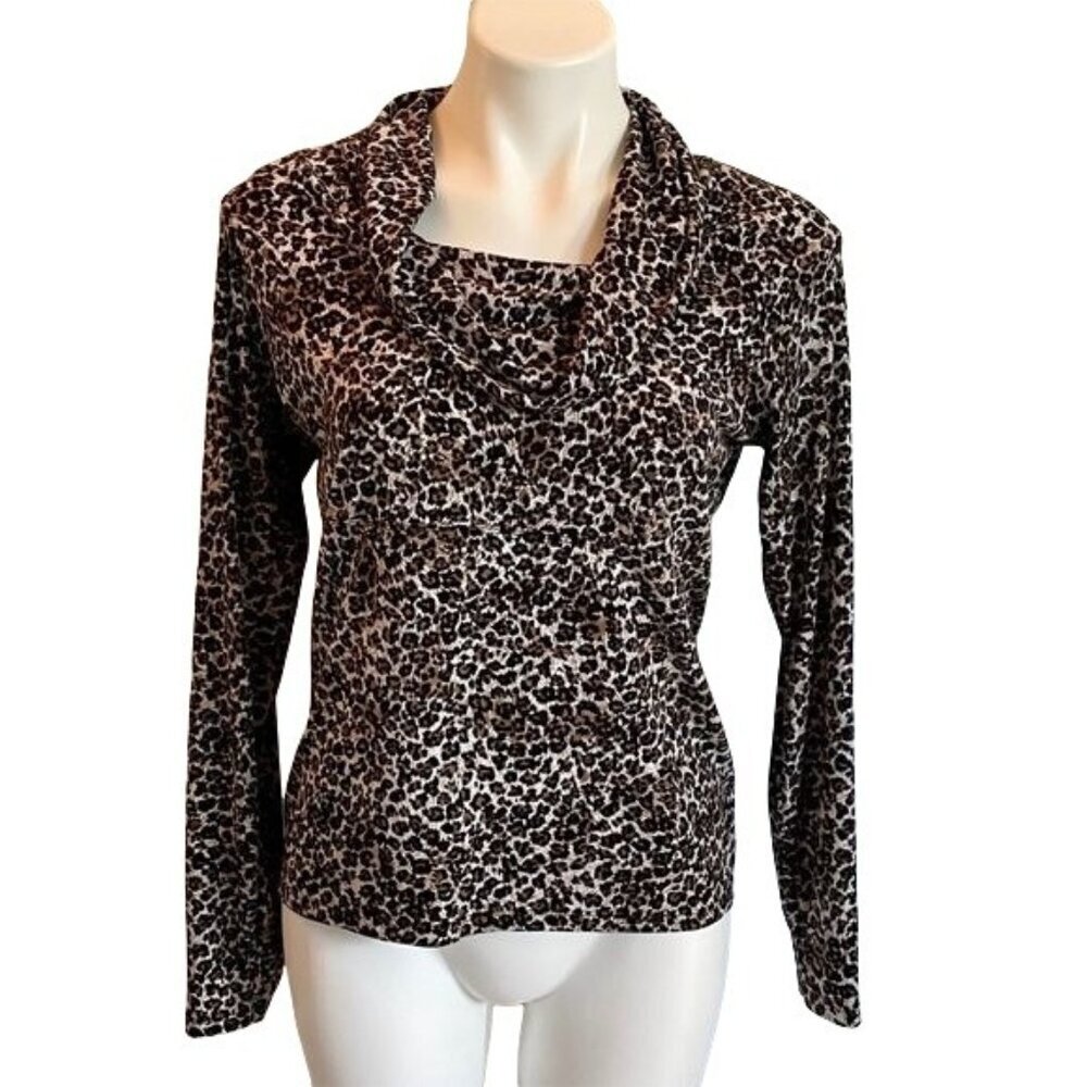 Isabella DeMarco Animal Print Cowl Neck Long Sleeve Top Women's Medium